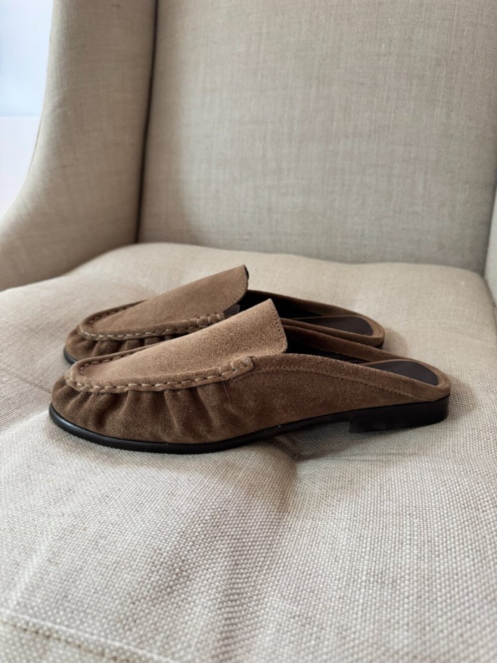 ASOS Design Mellow Premium Loafer Mules in Chocolate Suede
